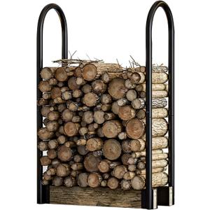 Fire Beauty Firewood Log Rack Adjustable Bracket Kit, Fireplace Wood Storage Holder,Black Powder,Coated Steel, Outdoor and Indoor