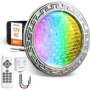 SURAIELEC 12V AC Pool Lights for Inground Pool, 10 inch Color Changing LED Pool Light with Remote Control, 300W Equivalent, Underwater Swimming Pool Light Fixture for Large Wet Niches, 50FT