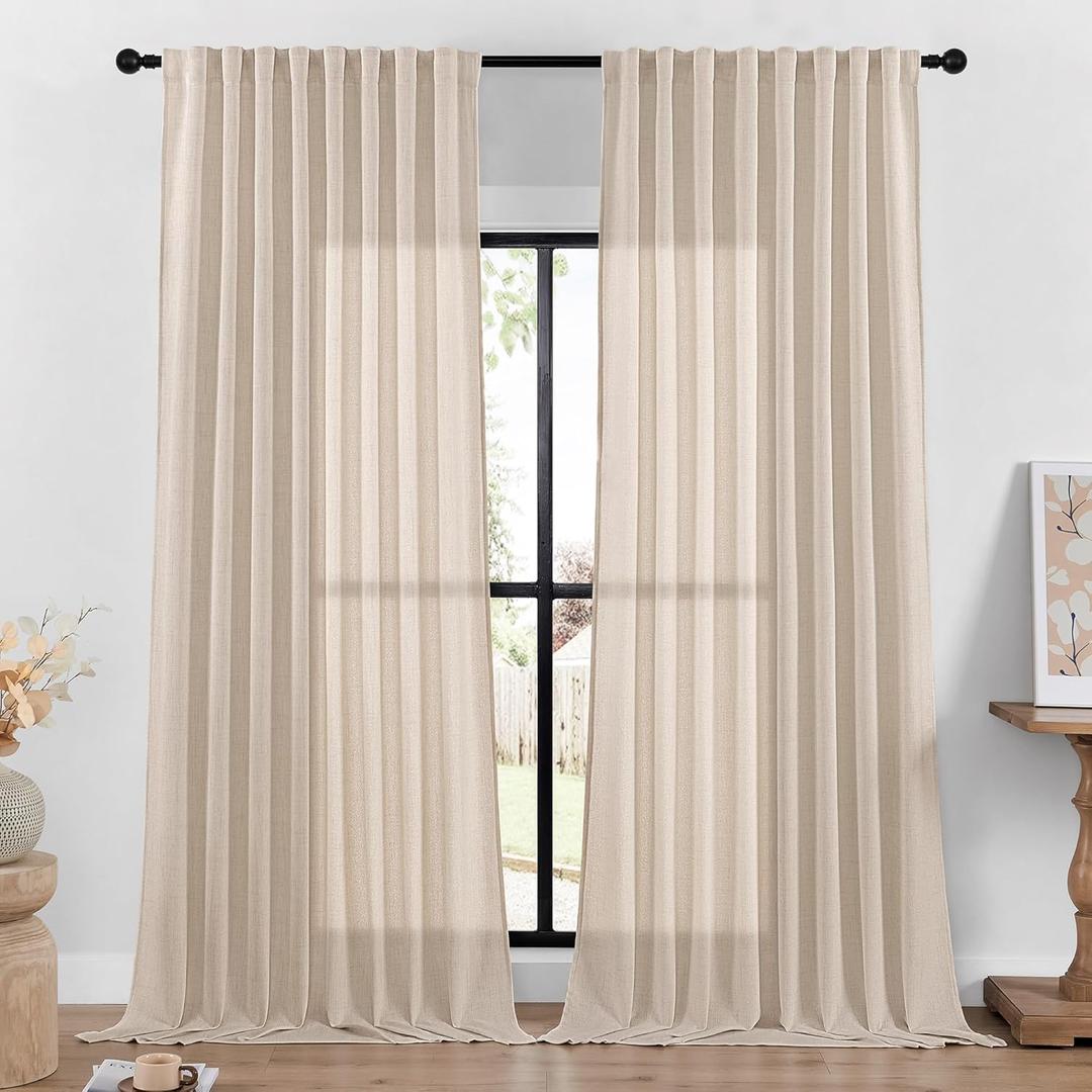 DaysU Linen Curtains - 108 Inch Long, 2 Panel Set for Bedroom/Living Room, Oatmeal Semi Sheer Farmhouse, Rod Pocket, Light Filtering Privacy (54"W x 108"L (Pack of 2))
