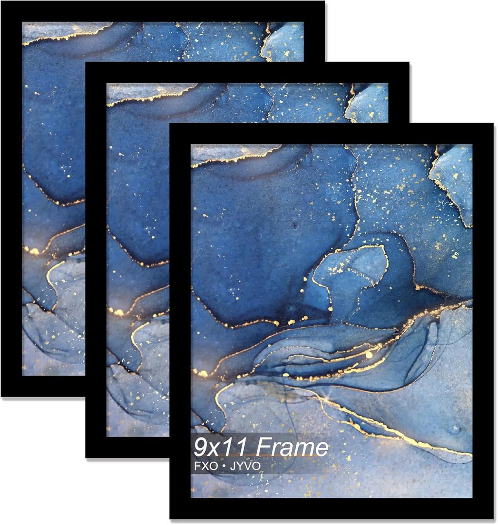 9x11 Picture Frame Set of 3, Black Frame for 9 x 11 Inch Picture Poster Photo, Light Weight and High Transparent 9 by 11 Frame for Wall - 3 Pack/Black/9"x11"