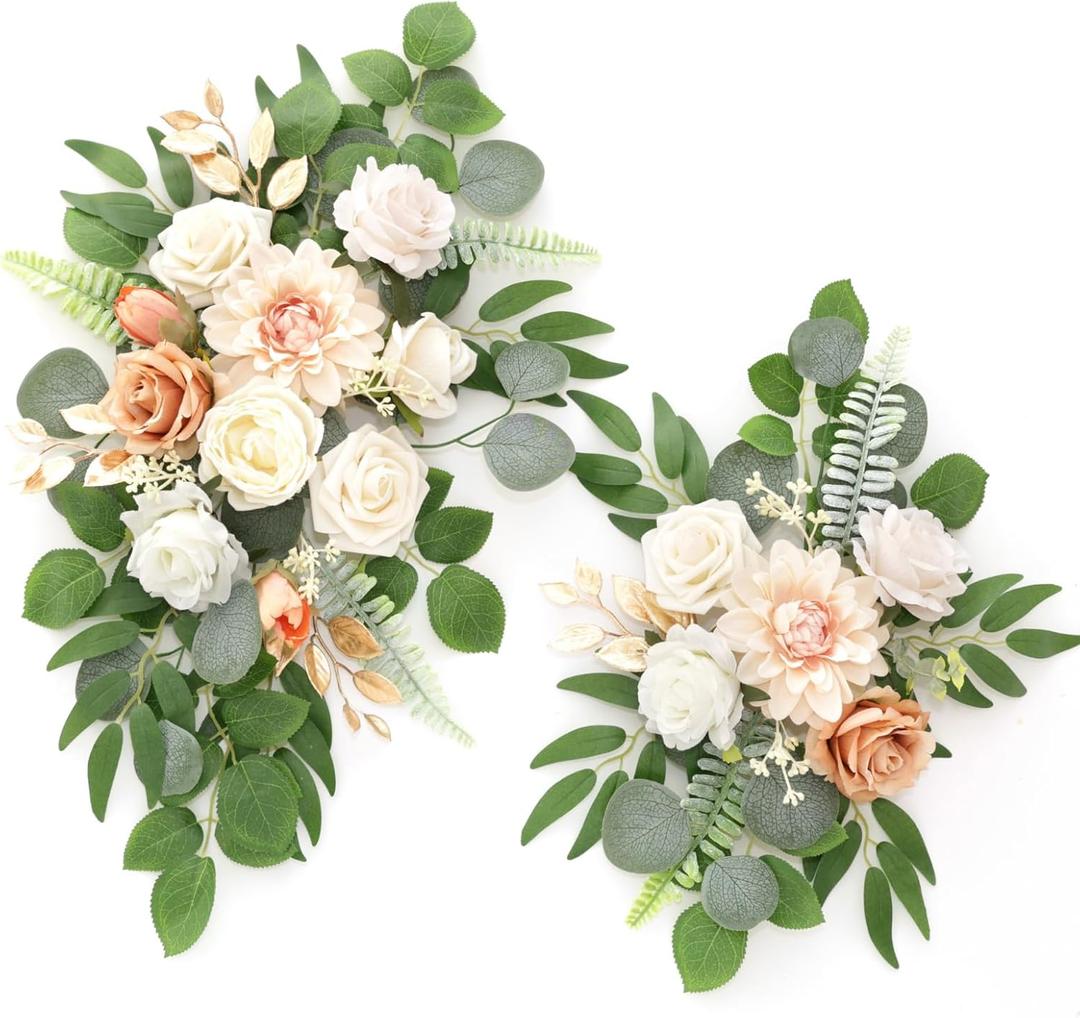 Artificial Flowers Decorations Pack of 2,Centerpieces for Wedding Reception Backdrop Decoration, Floral Decor Wall Home Entryway OutdoorDecorations (Champagne)