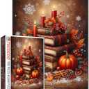 Autumn Books Candles Pumpkins Leaves 1000 Piece Jigsaw Puzzle for Adults Students Cozy Fall Holiday Puzzle Art Home Decor Relaxing Brain Game Vintage Library 2027 Inches Indoor Seasonal Challenge (Puzzle-christmas Scene-05)
