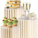 3PCS Cylinder Pedestal Stands for Party with Acrylic Disc, Round Table Centerpiece Cake Pedestal Stand for Parties Foldable Paper Columns Pillars Display for Parties Wedding Birthday Decor 4/3/2