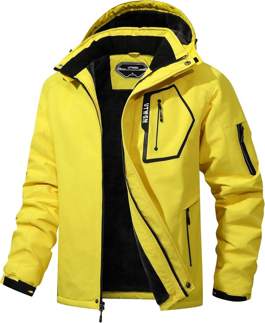 Men's Ski Jacket Winter Warm Snow Coat Waterproof Windbreaker Hooded Work Outerwear Snowboarding Jackets (Large, Yellow)