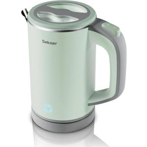 Sekaer Small Electric Tea Kettle Stainless Steel 0.8L Portable Travel Hot Water Boiler, Mini Electric Coffee Kettle with Auto Shut-Off & Boil Dry Protection, Cordless Base & Green