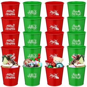LIUBUJINGYING 17 Pcs Christmas Metal Buckets Christmas Galvanized Flower Planters Pots Red Green Farmhouse Metal Pail Rustic Decorative Gardening Containers for Party Home Xmas Outdoor Indoor Decor