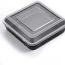 TeamFar Square Baking Pan, 8Inch Cake Tin with Lid with Stainless Steel Core & Nonstick Coating, for Baking Roasting Serving, Non-toxic, Easy to Release & Clean- (1 Pan + 1 Lid) (Black)