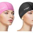COOLMATE Fabric Swim Cap for Women, Men & Kids – Silicone Water Resistant Layer, Lightweight Cloth Cap for Pool & Lap Swimming – Non-Slip Comfortable Fit, Gift for Swimmers (2 Pack) Size М, Black and Pink