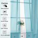 Gwine Short Kitchen Sheer Curtains 36 Inch Length - Light Filtering Voile Small Half Window Curtain for Basement, Rod Pocket Cafe Curtains for Bathroom Cabinet, 42Wx36L Inch, 2 Panels, Aqua