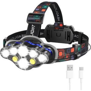 MIOISY Headlamp Rechargeable, 8 LED Super Bright Head Lamp with White Red Light, IPX4 Waterproof Head Lights for Forehead, 8 Modes Headlight Flashlight for Outdoor Hiking Running Fishing Camping (3.5inch)