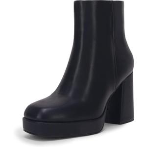 Rilista Platform Boots for Women Chunky High Heels Ankle Booties Square Toe Side Zipper Punk Boots (10, Black)
