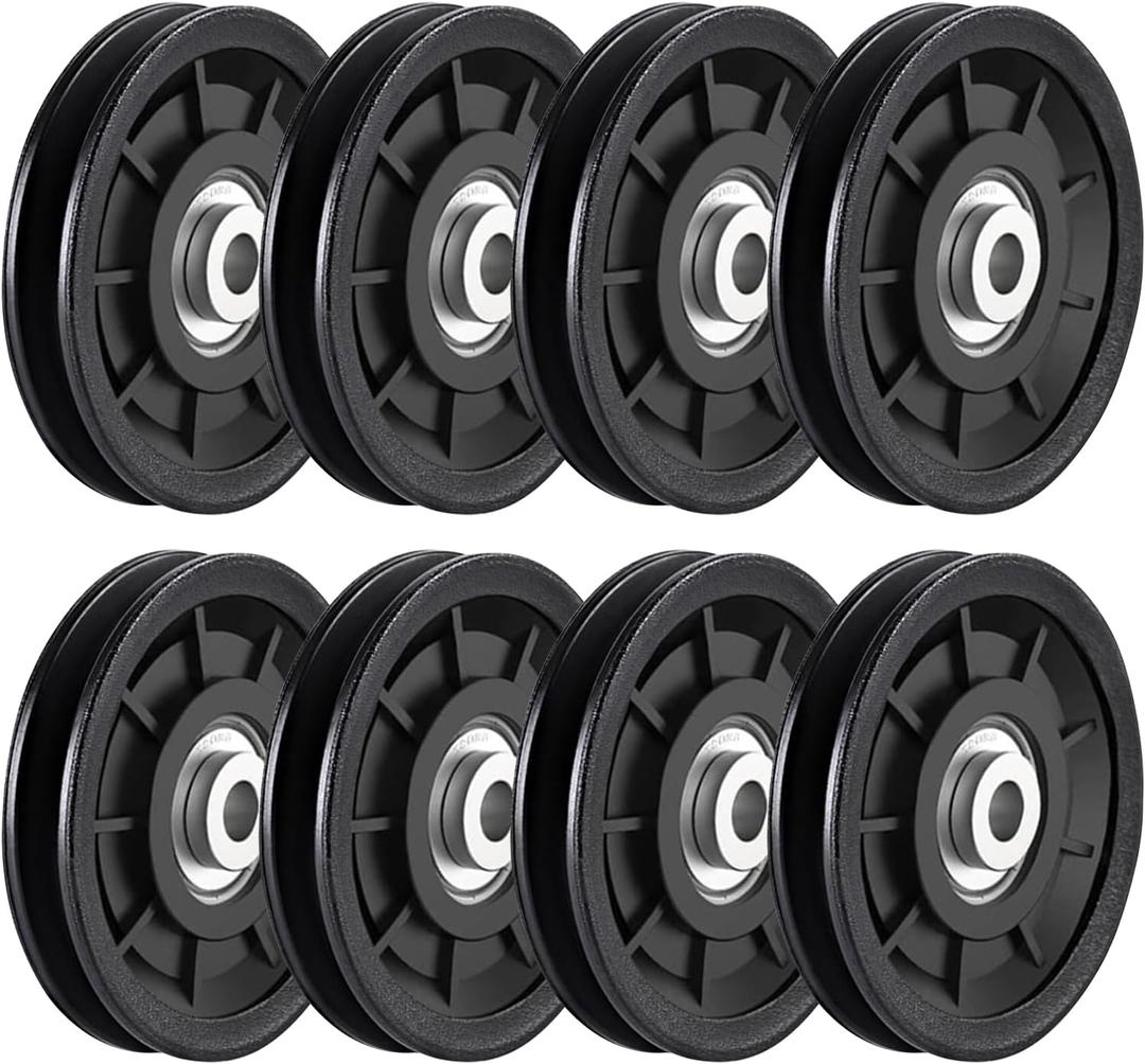 8Pcs 3.5" Nylon Bearing Pulley Wheel Replacement for Gym Equipment Part Cable Machine Universal Wear-Proof Nylon Pulley System Gym Attachments