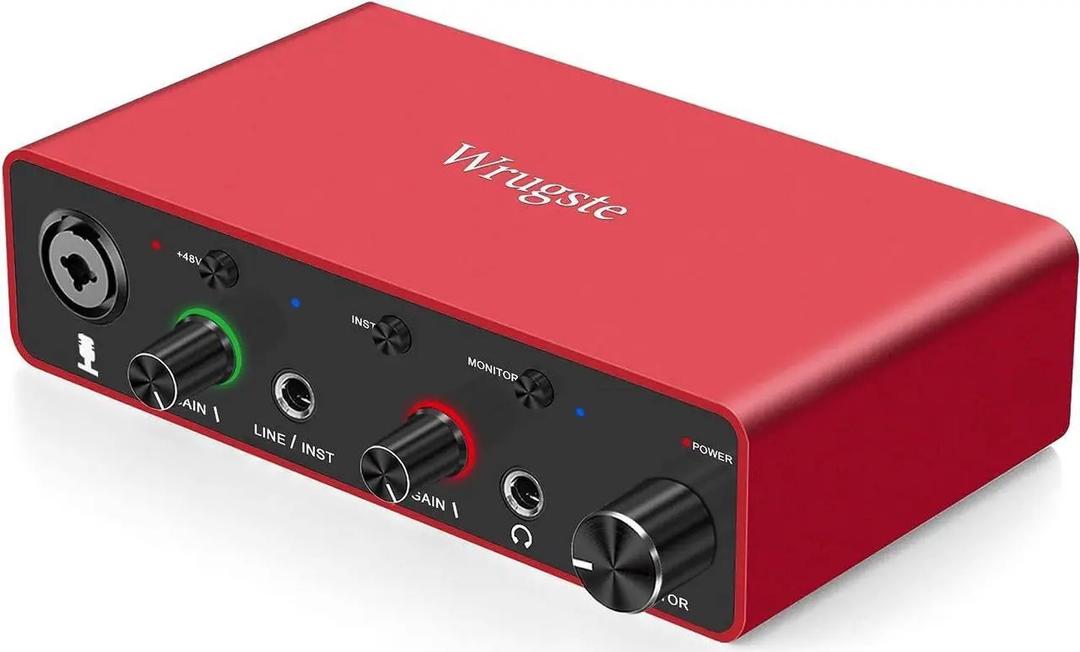 Wrugste Audio Interface for Recording Podcasting and Streaming Ultra-low Latency Plug&Play Noise-Free XLR Audio Interface(24Bit/192kHz)+48V Phantom Power for PC, 1 Pack