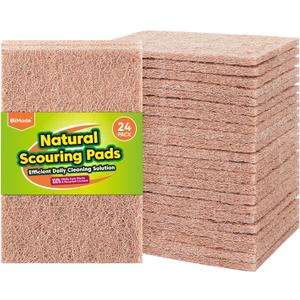 Natural Sisal Non-Scratch Scouring Pads, 24Pcs Plant Based Household Scour Pads for Kitchen, Garage and Outdoors, Cellulose Multipurpose Scrubbies for Cleaning