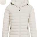 Women's Lightweight Packable Puffer Jacket Quilted Insulated Warm Winter Coat Full-Zip Hooded Outerwear for Hiking Travel (Large, Off-white)