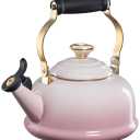Le Creuset Enamel On Steel Whistling Tea Kettle w/Figural Heart Knob, Shell Pink