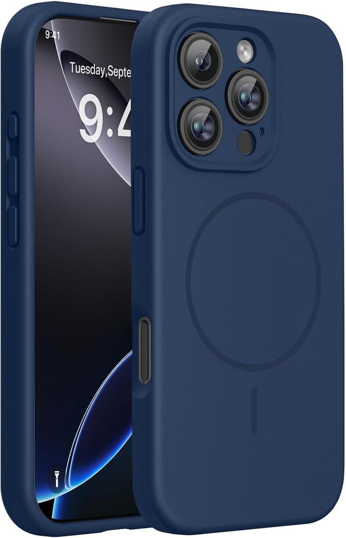 Miracase Magnetic for iPhone 16 Pro Case, [Soft Anti-Scratch Microfiber Lining], Compatible with MagSafe, Liquid Silicone Case Shockproof Drop Protection Phone Case for 16 Pro, Dark Blue