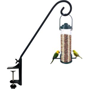 Heavy Duty Deck Hook,360 Rotating Design,Pole 16.5Long Metal Deck Railing Hooks for Hanging Bird Feeders,Planters,Suet Baskets,Lanterns,Wind Chimes,Clamp Mounted,Only Deck Hook