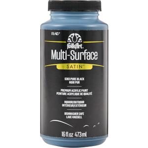 FolkArt Multi-Surface Satin Acrylic Paint in Assorted Colors, 16 oz, Pure Black 16 Fl Oz