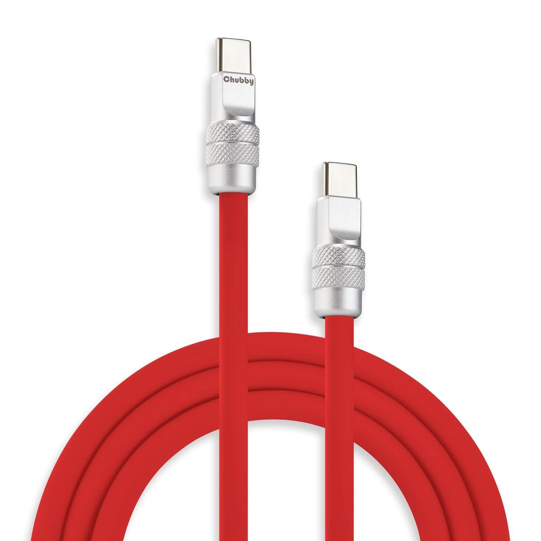 chubbycable Chubby 2.0 Fast Charging Cable Durable Soft Silicone USB C Cable 240W Extra Thick Charger Cord Compatible with iPhone 16/15 Series iPad, Red, Type-C to Type-C, 3.3 FT