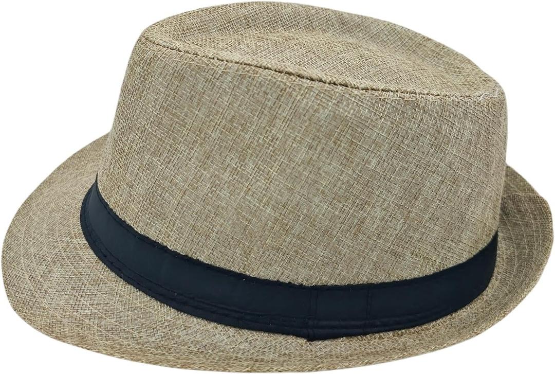 Unisex Classic 1920s Fedora Hat Short Brim Panama Trilby Hat Casual Jazz Cap for Men Women (Medium-Large, Beige)