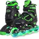 MammyGol Adjustable Inline Skates for Kids Boys Girls Youth Beginner with Light up Wheels (Small - Little Kid (10-13US), Green)