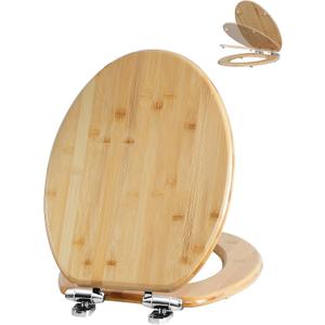 Angol Shiold ELONGATED Bamboo Toilet Seat with Quick Release Soft Close Adjustable Zinc Alloy Strong Hinges, Light, Easy to Install & Clean, Up to 400 lbs (Elongated 18.5", Natural Bamboo)