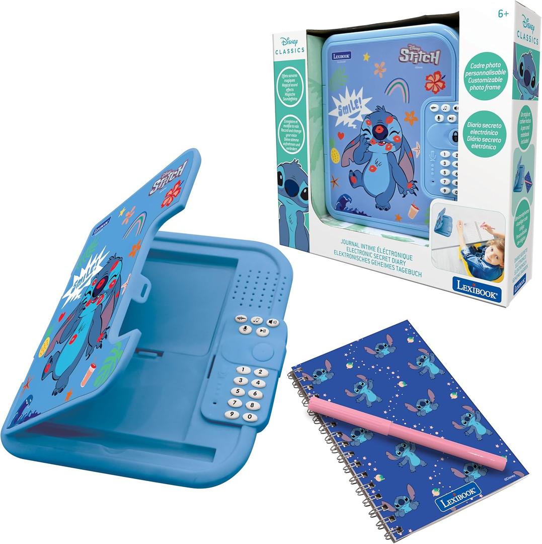 Lexibook, Disney Stitch: Electronic Diary with Pen and Notebook Included, Interactive, Password Protected, Fun Functions, Sound Effects, Blue, SD50D