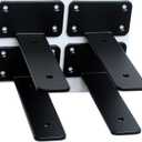 4 Pack - 5 inch Black Hidden L Shelf Bracket (1/5 Inch Thicked) Iron Floating Shelf Brackets Rustic Industrial Metal Brackets for Shelf Support