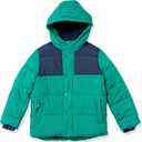 Amazon Essentials Babies, Toddlers, and Boys' Heavyweight Hooded Puffer Jacket (4T, Green Navy Color Block)