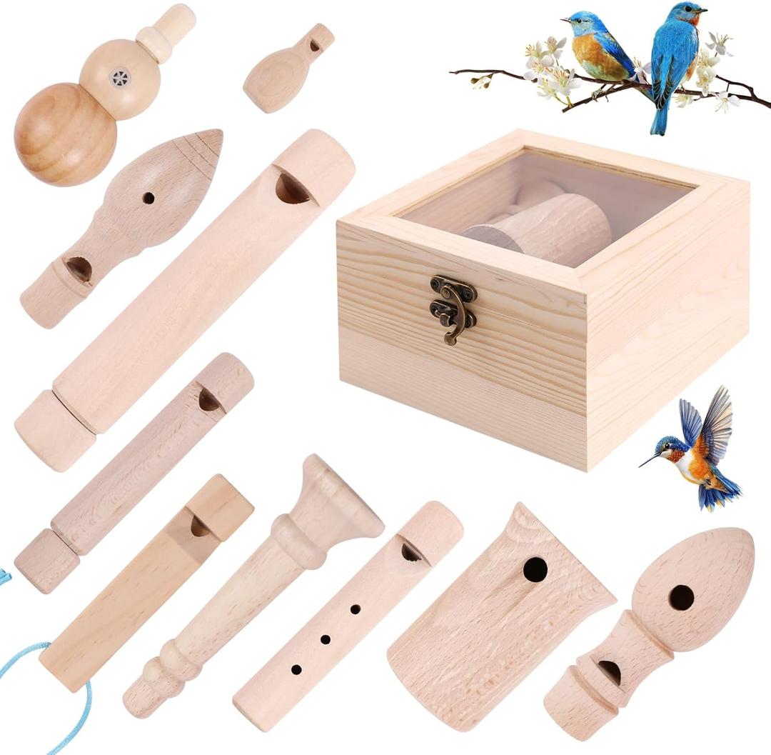 Handcrafted 10-Piece Wooden Bird Call Game Set in Acrylic Wooden Box - Unique Gifts for Birdwatchers, Nature Lovers, Outdoor Exploration & Education