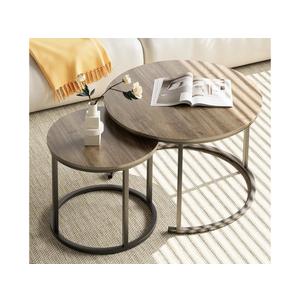aboxoo Coffee Table Nesting Side Round Table Set of 2 End Table with Sturdy Metal Frame for Living Room Bedroom Apartment Modern Industrial Simple Nightstand, Oak