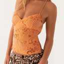Women Y2K Sequin Rhinestone Criss Cross Straps Crop Cami Top Sexy V Neck Backless Floral Embroidery Halter Tank (Orange, M)