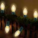 C7 Clear Christmas Lights, 25Ft Outdoor Christmas String Lights with 27 Warm White Incandescent Bulbs, Connectable Vintage Christmas Lights for Outdoor Patio Christmas Party House Decorations, Green