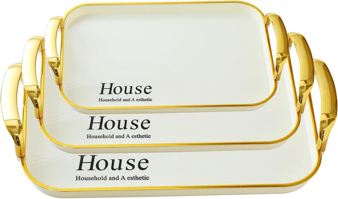 3 Pack Alphabet Serving Platters with Handles 18.3/16.7/14.8 Inch Reusable Large Serving Trays, Party Food Tray, Rectangular White Plates for Dinner, Cookie, Cake, Turkey, Cheese, Fruit, Snack