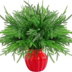 Christmas Norfolk Pine Branches - Set of 6 Artificial 18-Inch DIY Crafts for Xmas Indoor and Outdoor Home Decor
