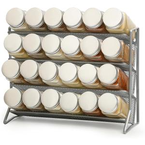 1PCS 4Tier Spice Rack for Counter Free Standing,Spice Rack for Inside Cupboard Hanging Wall Mounted Spice Seasoning Organiser Spice Jars Bottle Organizer for Kitchen PantrySilver