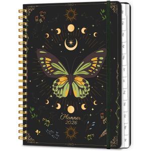2026 Planner 8.5 x 11, Large Weekly and Monthly Planners with Tabs, A4 Spiral Bound Daily Calendar 2026 Planner, 12 Month Agenda Organizers from Jan. to Dec.(Green Butterfly)