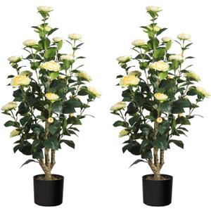 Romantic Season 2Pack Artificial Camellia Tree, 3FT Yellow Faux Camellia Plant for Modern Home, Office & Living Room Floor Decor