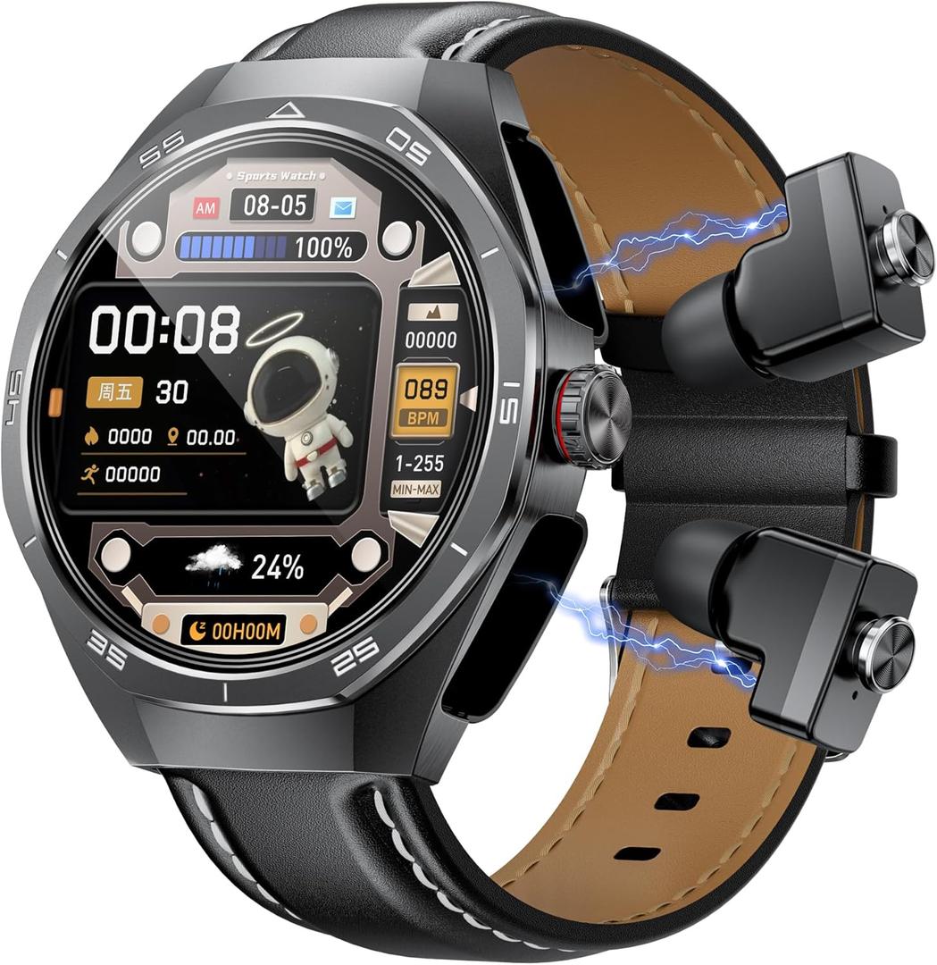 Smart Watch with Wireless Earbuds, Bluetooth Call Watches for Men 1.53" Steel Material Ultra-Thin Body 9D Sound Effects,Fitness Tracker Sports Watch, Compatible iPhone Android