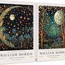 William Morris Canvas Wall Art Set of 2, Vintage Moon & Stars Posters Prints Painting Art, Framed Botanical Art Wall Decor for Bedroom Kitchen Living Room Office 12x16 Inch