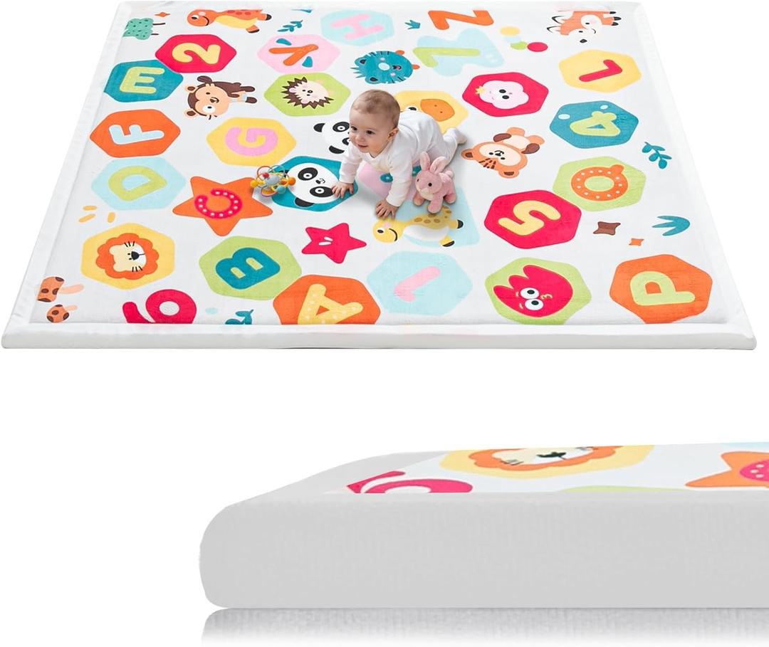 RONGFA Baby Play Mat for Floor,1.3" Thick Elasti-Foam Playpen Mat for Tummy Time, Easy Care with Non-Slip Cushioned for Infant,Kids and Toddler Crawling