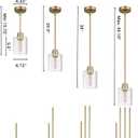 3 Pack 1 Light Brass Pendant Lights Kitchen Island, Gold Modern Chandelier Clear Glass Shade, Adjustable Multiple Stems Rods Hanging Farmhouse E26 Socket Light for Dining Room Bedroom Bar