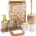 Bathroom Accessory Set, 9-Piece Brown Bathroom Set with Trash Can, Toilet Brush,Soap Dispenser, Soap Dish, Toothbrush Holder, Tumbler, Q-tip Holders,Tray,for Hotel/Apartment/Housewarming