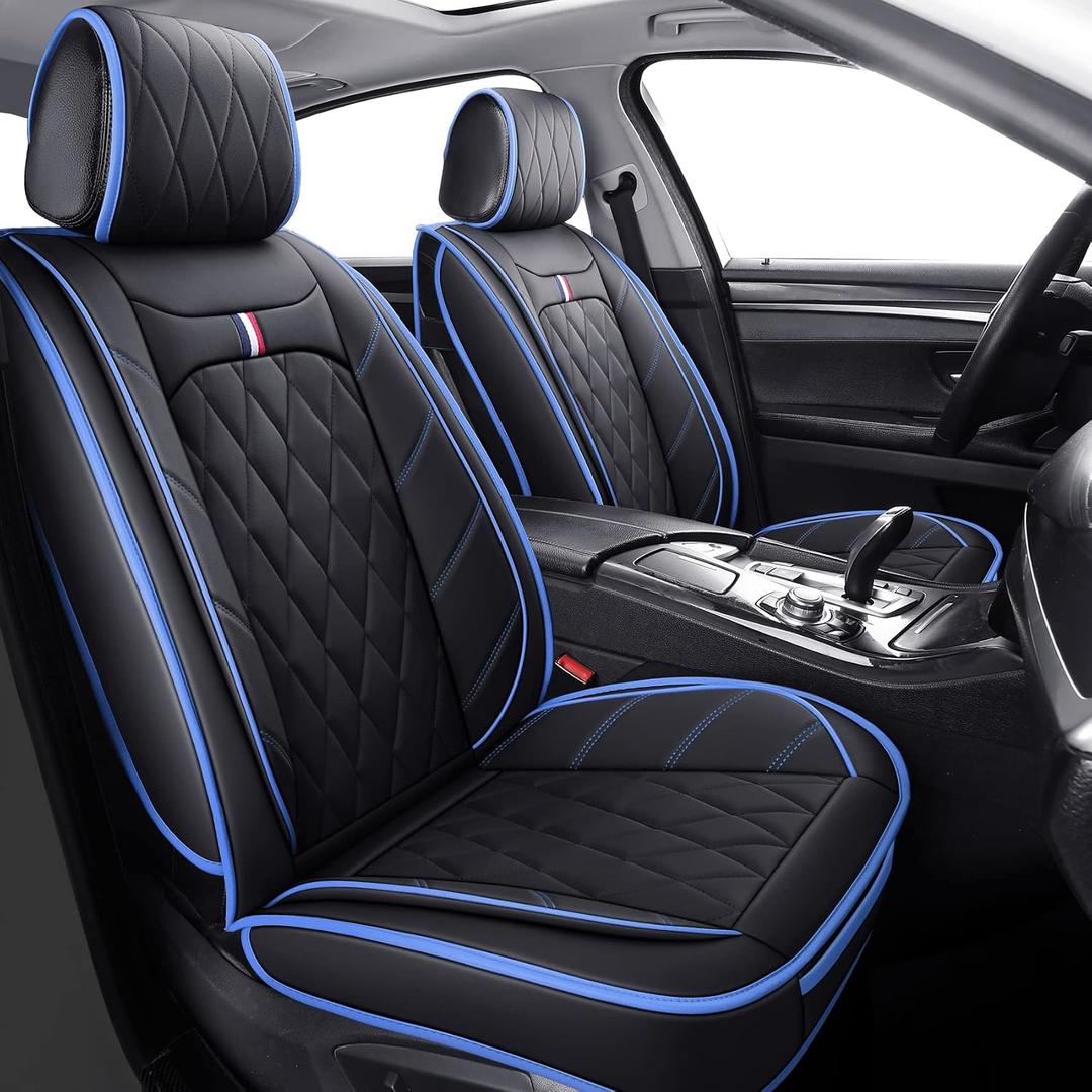 Aierxuan Car Seat Covers Full Set Waterproof Leather Compatible with Toyota Highlander Corolla Prius Camry Rav4 Mdx Chevy Blazer Cobalt Trailblazer Cruze Equinox Malibu Buick, Black-Blue