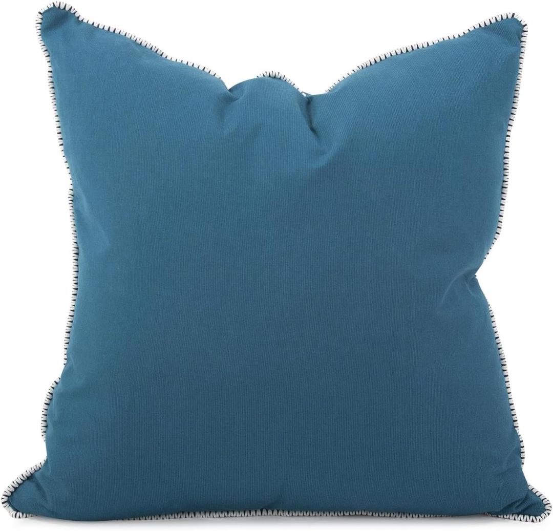 Howard Elliott Fluffy Throw Poly Insert Outdoor Pillow, Sunbrella Square Cushion Cover with Textured Trim Cording for Couch, Sofa, Indoor & Outdoor Use, 20 x 20 Inch, Seascape Turquoise