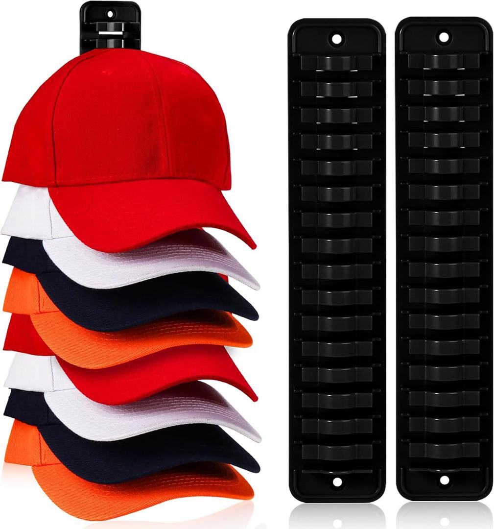 Hat Rack for Wall, 2 Packs Hat Organizer for Baseball Caps Adhesive Hat Hooks Hold Up to 32 hats, Hat Storage Display Hat Hanger Holder for Door Closet, Patent Pending
