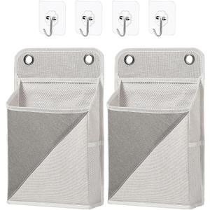 2pcs Wall Hanging Storage Organizer Bag, Hanging baskets with pockets for Wall organizing, Storage Hanging Bag for Bedroom, Dormitory, Study Room, Bathroom (Grey/White)