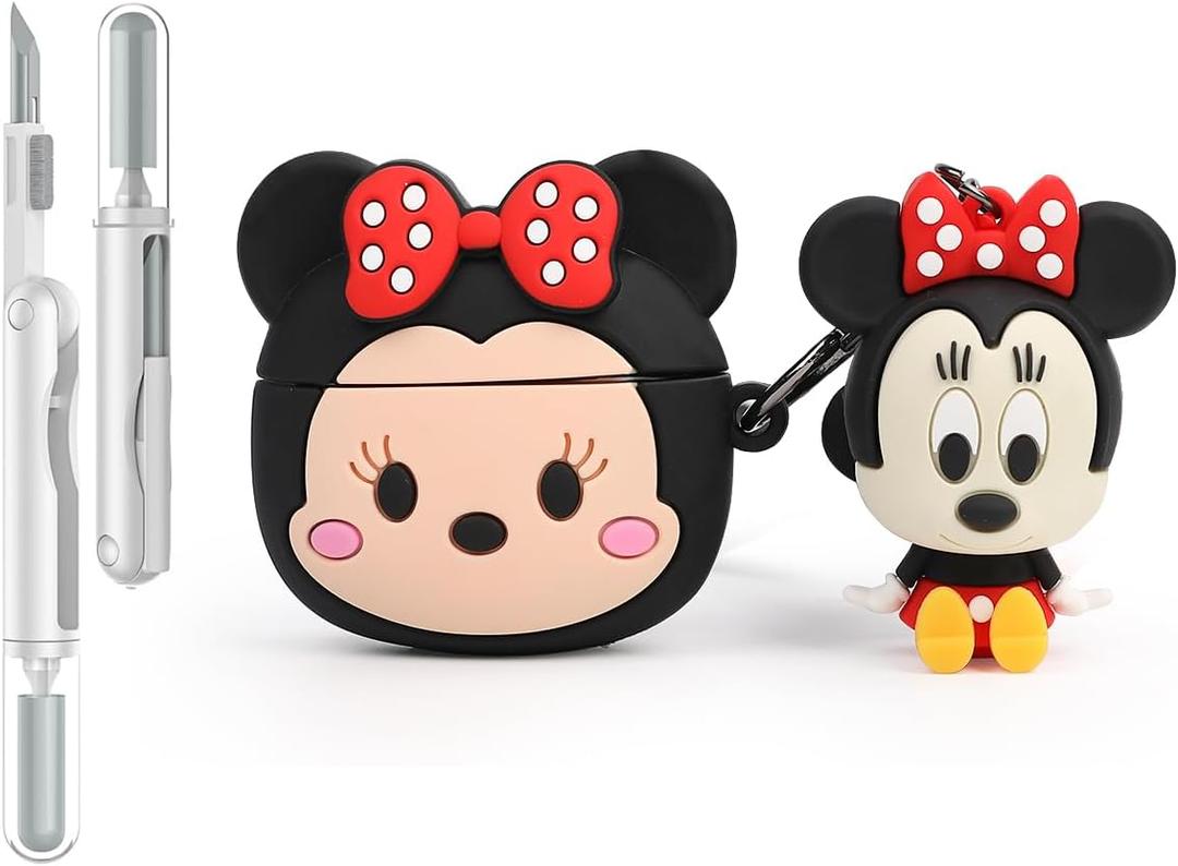 Case for AirPods 4th Generation Wireless Earbuds (2024) with Doll and Carabiner, Silicone Charging Protective Cover with Cartoon Skin Design for AirPods 4 (MIN)