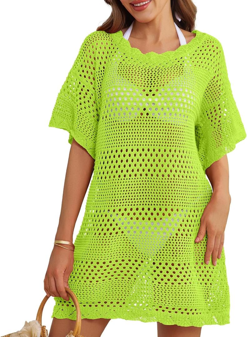 Women Swimsuit Coverup Crochet Bathing Suit Beach Cover Ups Summer Knit Bikini Beachwear Pullover 2025 Swimwear Dress (M)